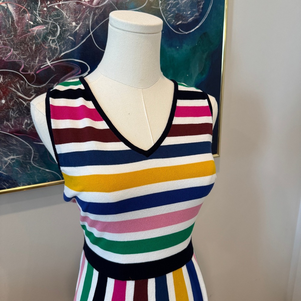 Boden Gracie Stripped Knit Multi Color Fit and Flare V-Neck Midi Dress US 6 - Picture 4 of 10